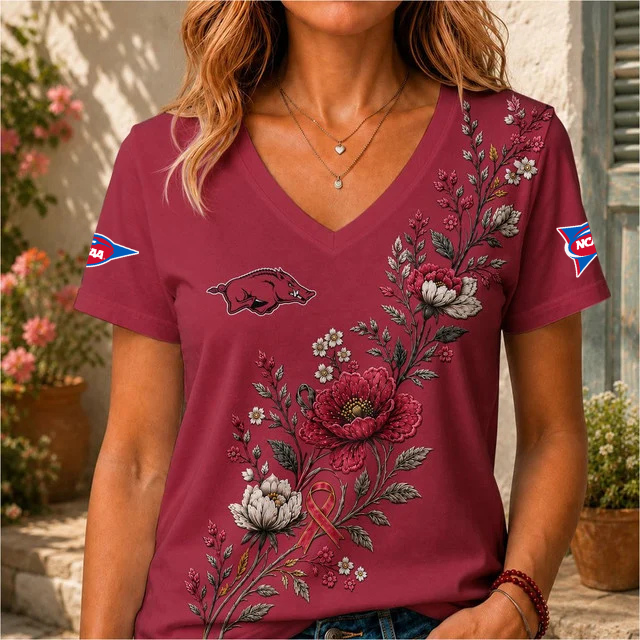 ELITE EDITION - NEW CUSTOMIZED NCAA FBS12 AKR ARKANSAS RAZORBACKS V-NECK FEMALE SHIRT