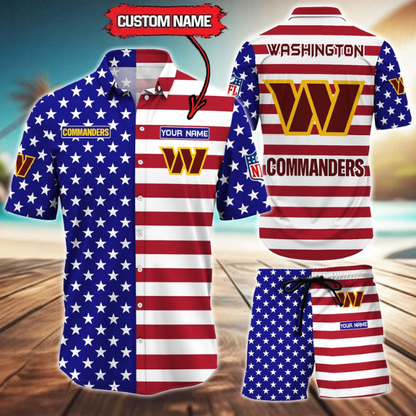 ELITE EDITION  - NEW CUSTOMIZED NFL12 WTC WASHINGTON COMMANDERS UNISEX INDEPENDENCE DAY HAWAIIAN SHIRT & SHORTS SET
