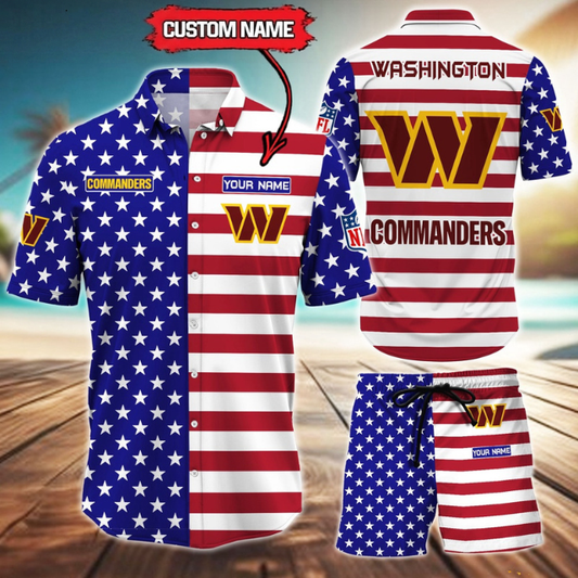 ELITE EDITION  - NEW CUSTOMIZED NFL12 WTC WASHINGTON COMMANDERS UNISEX INDEPENDENCE DAY HAWAIIAN SHIRT & SHORTS SET