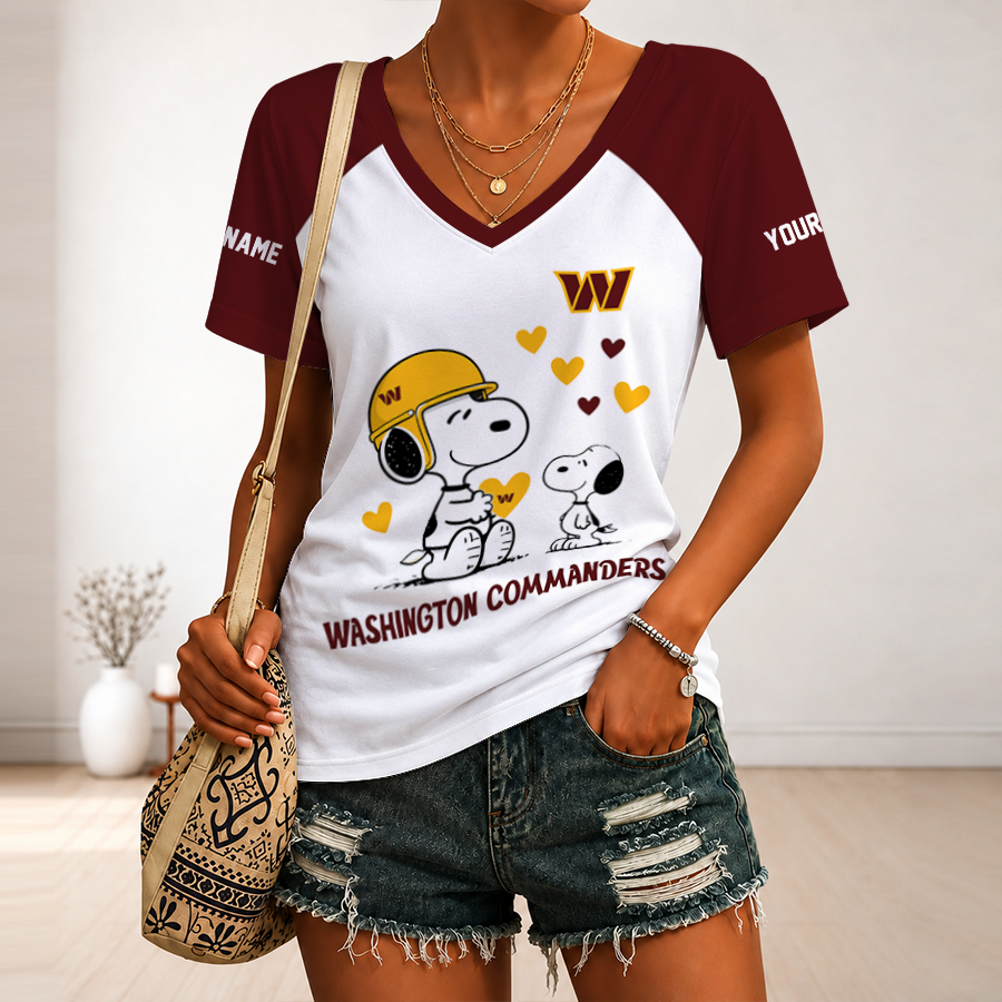 [SPECIAL OFFER] NEW CUSTOMIZED NFL12 WTC WASHINGTON COMMANDERS V-NECK FEMALE SHIRT