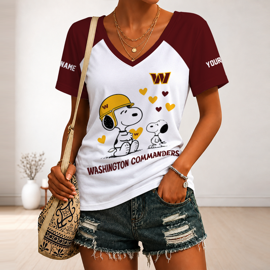 [SPECIAL OFFER] NEW CUSTOMIZED NFL12 WTC WASHINGTON COMMANDERS V-NECK FEMALE SHIRT