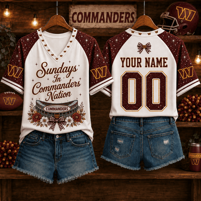 EXCLUSIVE EDITION - NEW CUSTOMIZED NFL12 WTC WASHINGTON COMMANDERS V-NECK FEMALE SHIRT
