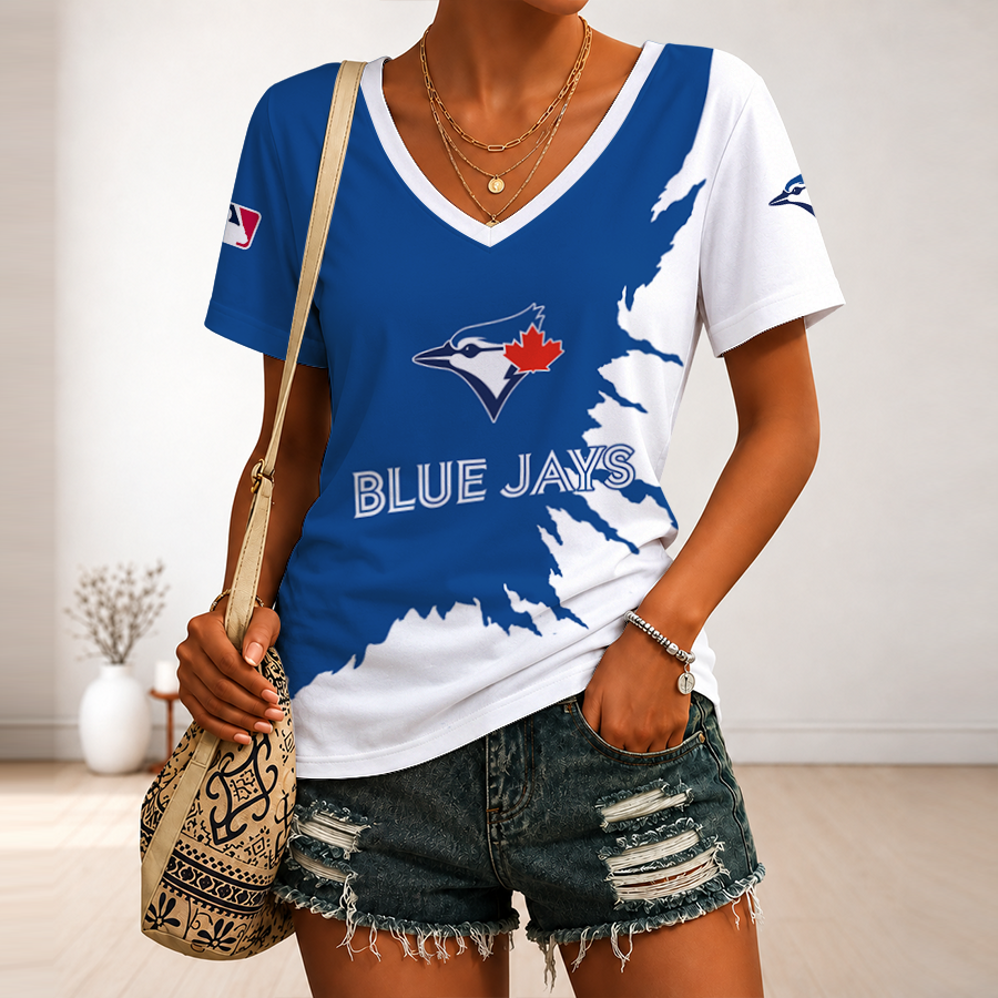 [FLASH SALE] NEW CUSTOMIZED MLB12 TBJ TORONTO BLUE JAYS V-NECK FEMALE SHIRT
