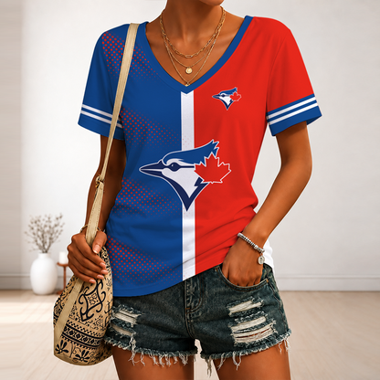 LIMITED EDITION - NEW CUSTOMIZED MLB12 TBJ TORONTO BLUE JAYS V-NECK FEMALE SHIRT