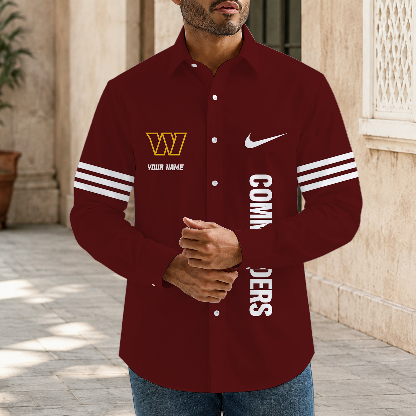 [SPECIAL OFFER] NEW CUSTOMIZED NFL12 WTC WASHINGTON COMMANDERS MEN'S LONG SLEEVE BUTTON-UP SHIRT