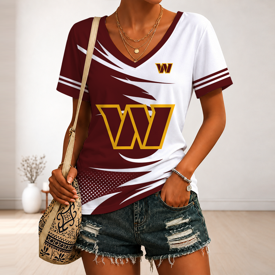 [SPECIAL OFFER] NEW CUSTOMIZED NFL12 WTC WASHINGTON COMMANDERS V-NECK FEMALE SHIRT