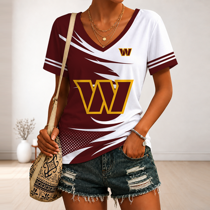 [SPECIAL OFFER] NEW CUSTOMIZED NFL12 WTC WASHINGTON COMMANDERS V-NECK FEMALE SHIRT
