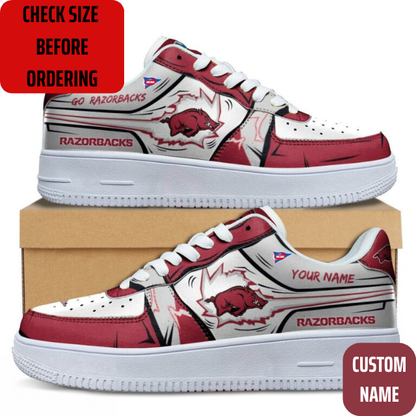VIRAL EDITION - NEW CUSTOMIZED NCAA FBS12 AKR ARKANSAS RAZORBACKS AF1 SHOES
