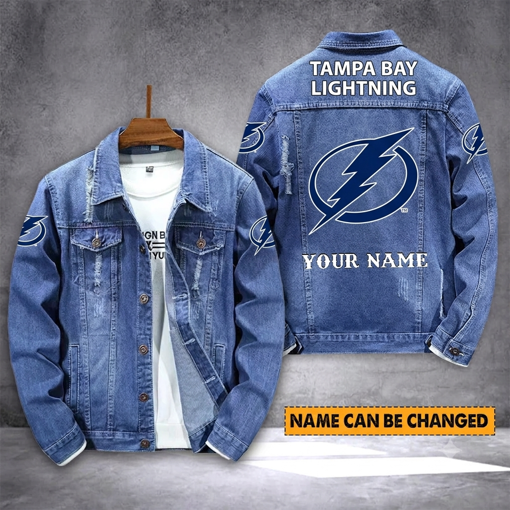 ELITE EDITION - NEW CUSTOMIZED NHL12 TPL TAMPA BAY LIGHTNING DENIM JACKET