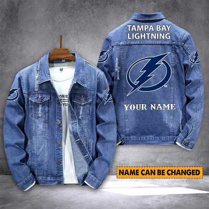 ELITE EDITION - NEW CUSTOMIZED NHL12 TPL TAMPA BAY LIGHTNING DENIM JACKET
