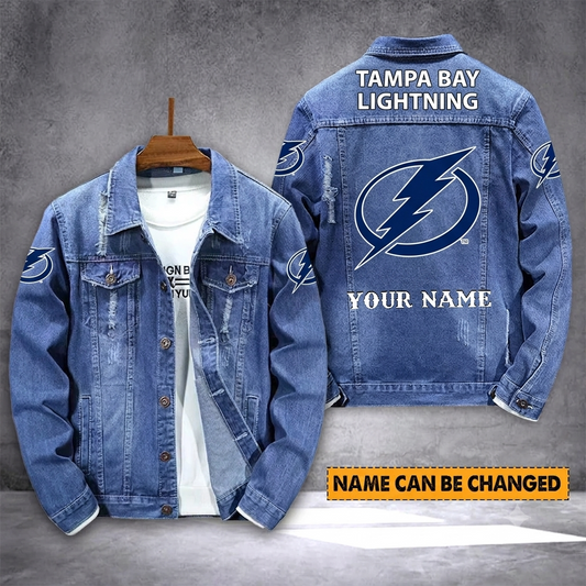 ELITE EDITION - NEW CUSTOMIZED NHL12 TPL TAMPA BAY LIGHTNING DENIM JACKET