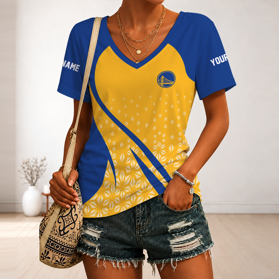 [HOT DEAL] NEW CUSTOMIZED NBA12 GSW GOLDEN STATE WARRIORS V-NECK FEMALE SHIRT