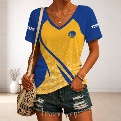 [HOT DEAL] NEW CUSTOMIZED NBA12 GSW GOLDEN STATE WARRIORS V-NECK FEMALE SHIRT