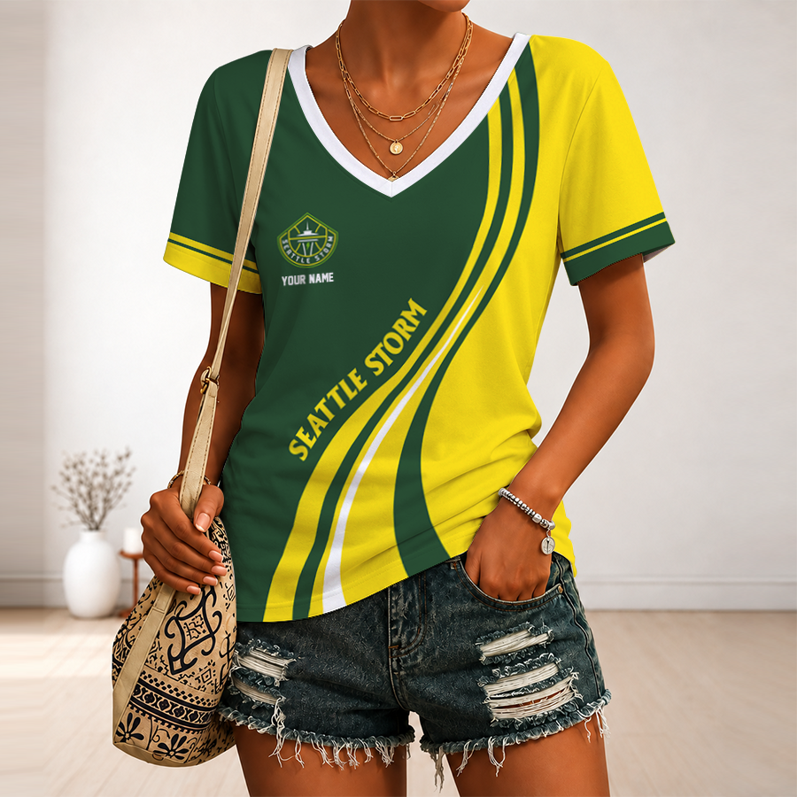 [FAN FAVORITE] NEW CUSTOMIZED WNBA12 STS SEATTLE STORM V-NECK FEMALE SHIRT