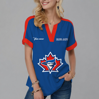 [FLASH SALE] NEW CUSTOMIZED MLB12 TBJ TORONTO BLUE JAYS V-NECK FEMALE SHIRT