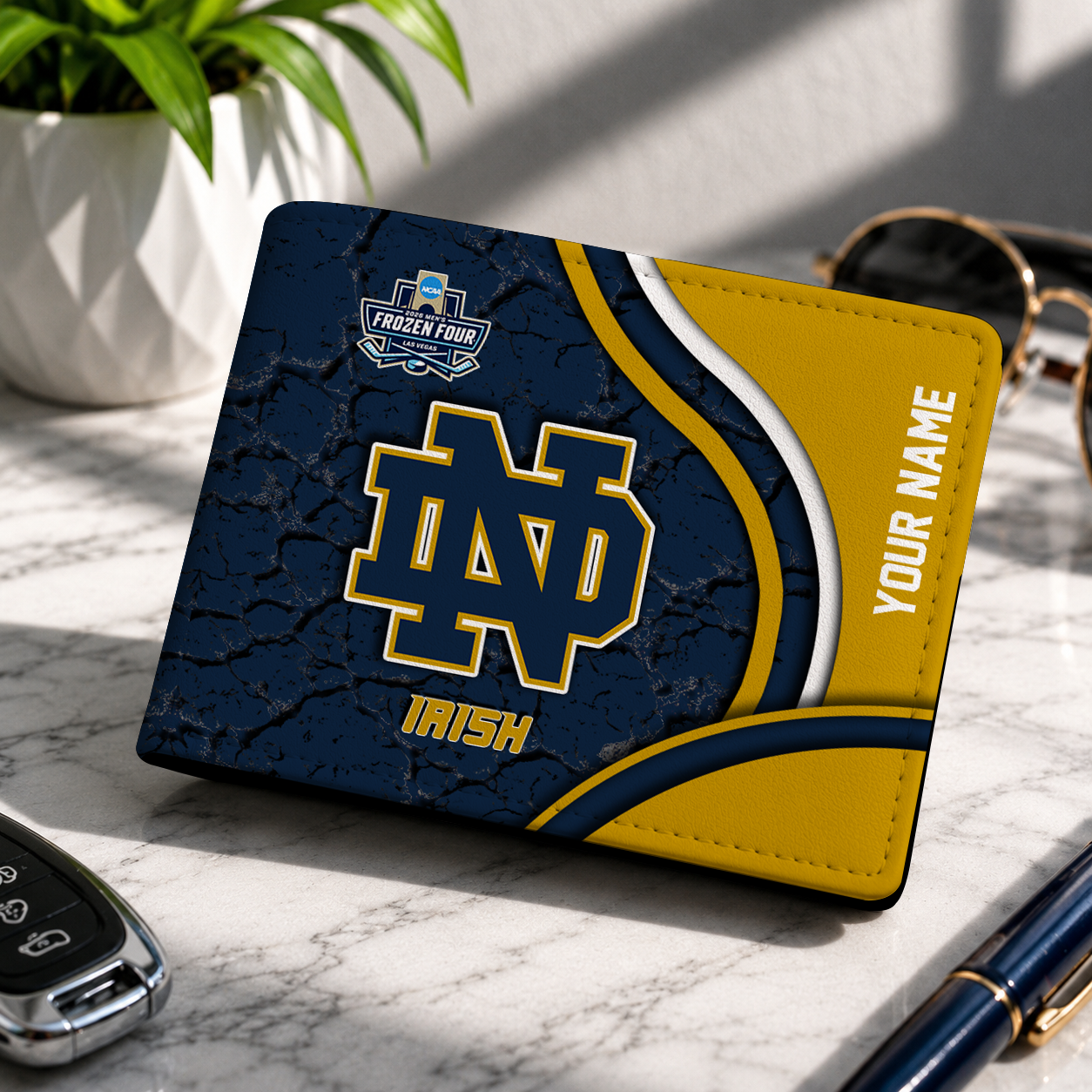 FINAL CLEARANCE - NEW CUSTOMIZED NCAA MFF12 NFI NOTRE DAME FIGHTING IRISH LEATHER WALLET