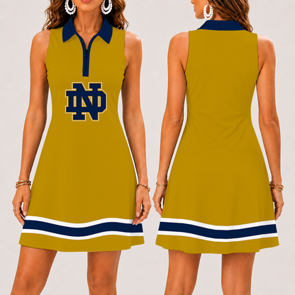 [FAN FAVORITE] NEW CUSTOMIZED NCAA MFF12 NFI NOTRE DAME FIGHTING IRISH WOMEN'S ZIP SLEEVELESS POLO DRESS