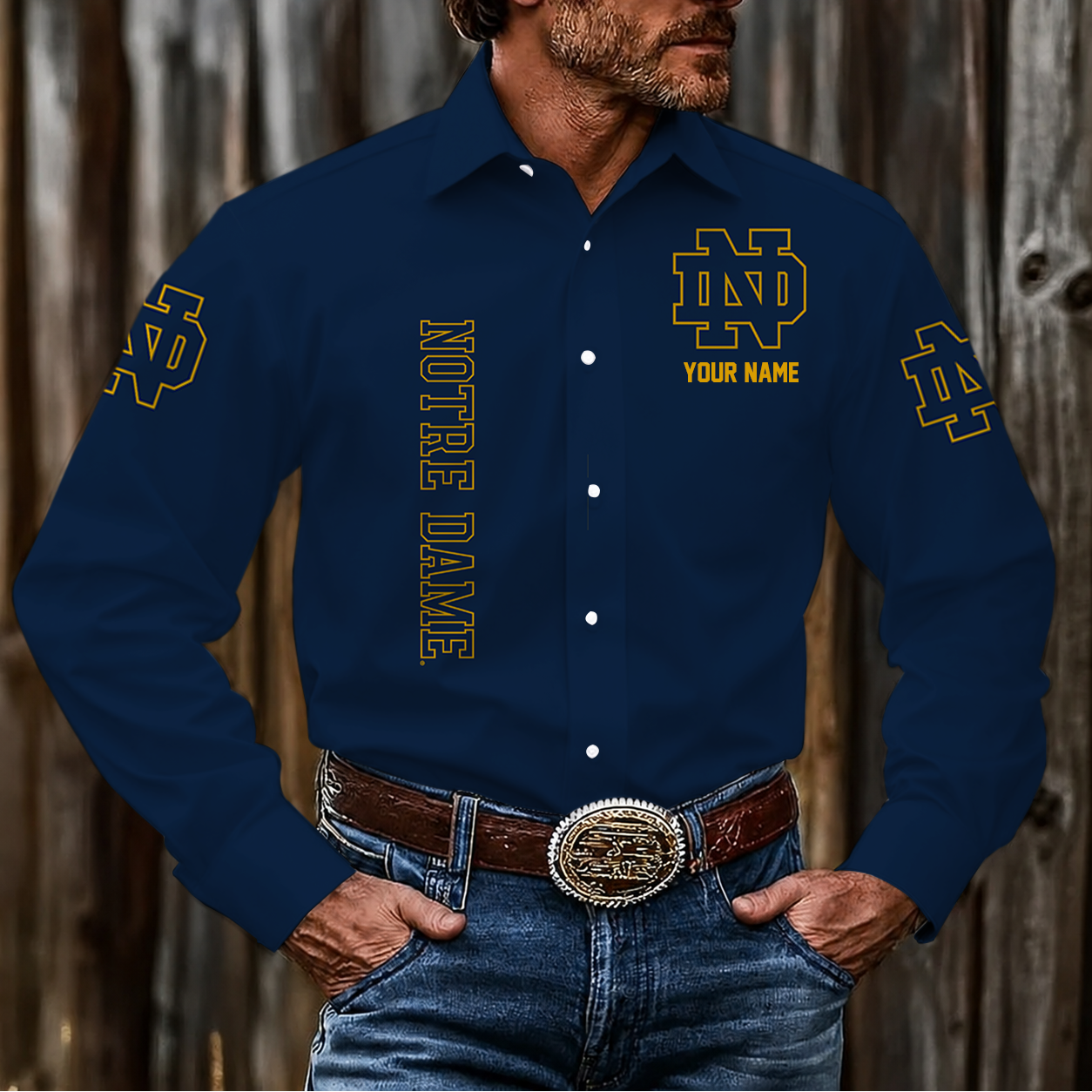 LIMITED EDITION - NEW CUSTOMIZED NCAA MFF12 NFI NOTRE DAME FIGHTING IRISH MEN'S LONG SLEEVE BUTTON-UP SHIRT