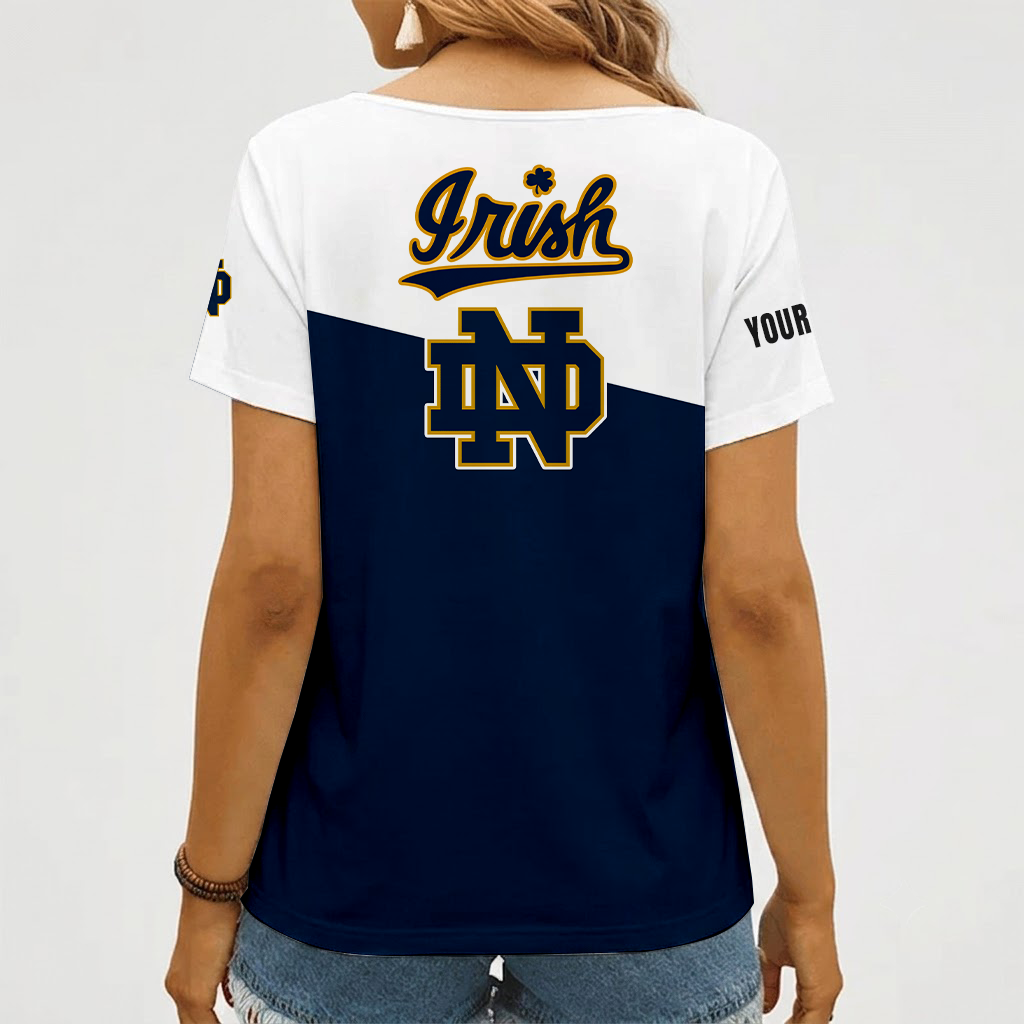 [FAN FAVORITE] NEW CUSTOMIZED NCAA MFF12 NFI NOTRE DAME FIGHTING IRISH V-NECK FEMALE SHIRT