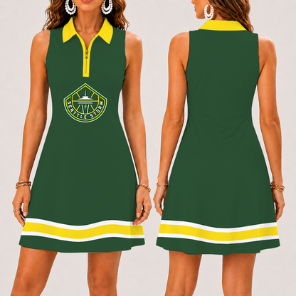 [FAN FAVORITE] NEW CUSTOMIZED WNBA12 STS SEATTLE STORM WOMEN'S ZIP SLEEVELESS POLO DRESS