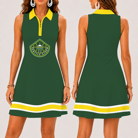 [FAN FAVORITE] NEW CUSTOMIZED WNBA12 STS SEATTLE STORM WOMEN'S ZIP SLEEVELESS POLO DRESS