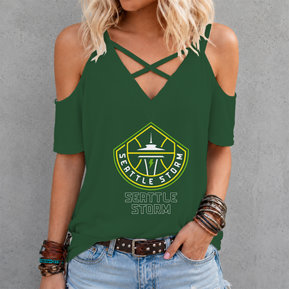 [FAN FAVORITE] NEW CUSTOMIZED WNBA12 STS SEATTLE STORM CRISS CROSS V-NECK TOP