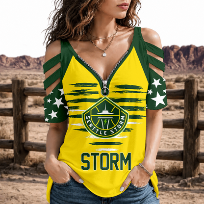[FAN FAVORITE] NEW CUSTOMIZED WNBA12 STS SEATTLE STORM STRAPPY COLD-SHOULDER TOP