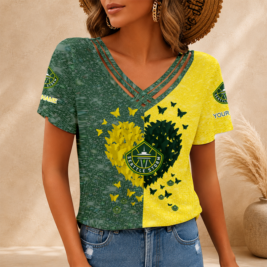 LIMITED EDITION - NEW CUSTOMIZED WNBA12 STS SEATTLE STORM V-NECK SHIRT