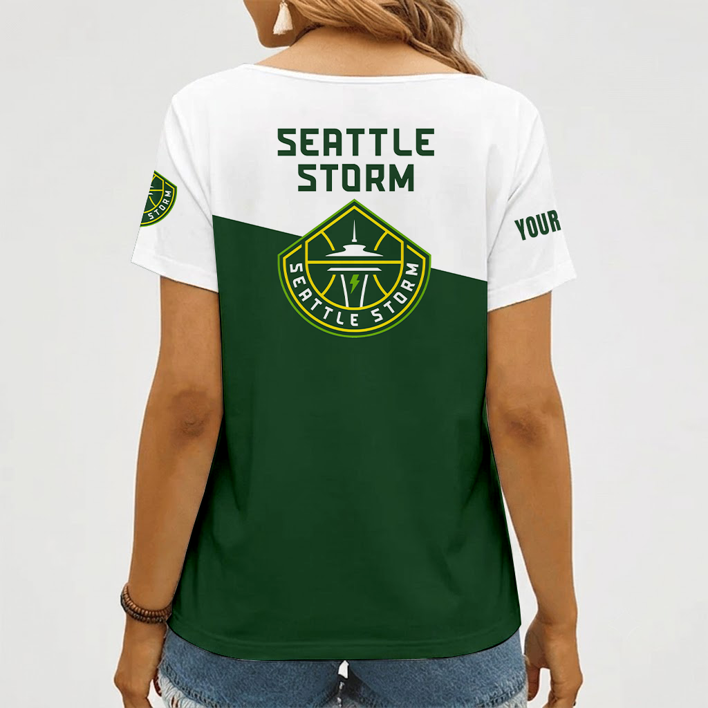 [FAN FAVORITE] NEW CUSTOMIZED WNBA12 STS SEATTLE STORM V-NECK FEMALE SHIRT