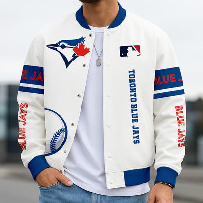 LIMITED EDITION - NEW CUSTOMIZED MLB12 TBJ TORONTO BLUE JAYS BASEBALL JACKET, SATIN VARSITY JACKET