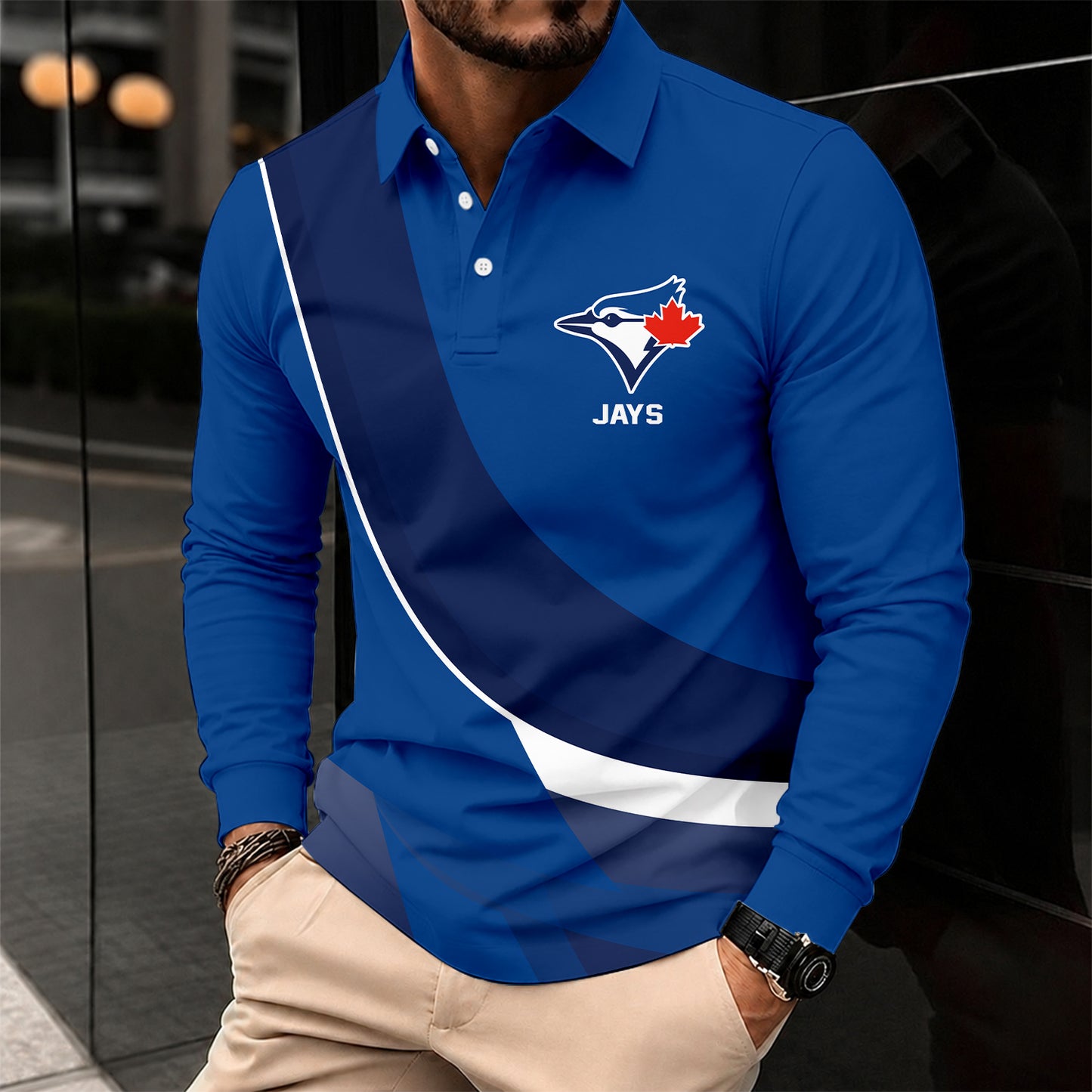 [FLASH SALE] NEW CUSTOMIZED MLB12 TBJ TORONTO BLUE JAYS MEN'S LONG SLEEVE POLO