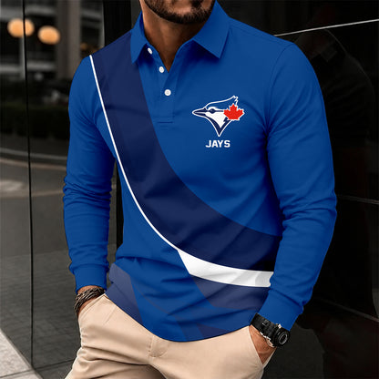 [FLASH SALE] NEW CUSTOMIZED MLB12 TBJ TORONTO BLUE JAYS MEN'S LONG SLEEVE POLO