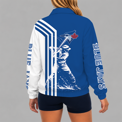 [FLASH SALE] NEW CUSTOMIZED MLB12 TBJ TORONTO BLUE JAYS V-NECK ZIPPER SWEATSHIRT JACKET
