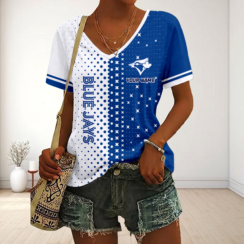 LIMITED EDITION - NEW CUSTOMIZED MLB12 TBJ TORONTO BLUE JAYS V-NECK FEMALE SHIRT