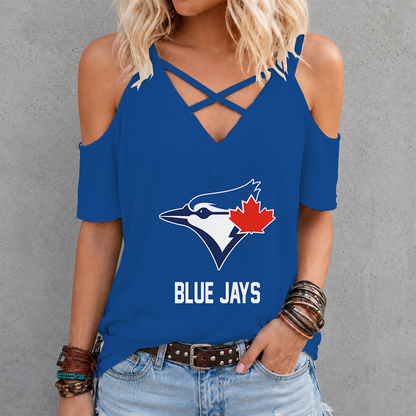 LIMITED EDITION - NEW CUSTOMIZED MLB12 TBJ TORONTO BLUE JAYS CRISS CROSS V-NECK TOP