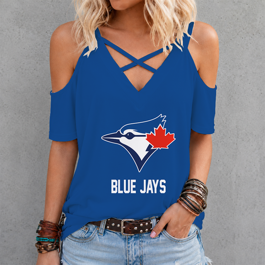 LIMITED EDITION - NEW CUSTOMIZED MLB12 TBJ TORONTO BLUE JAYS CRISS CROSS V-NECK TOP