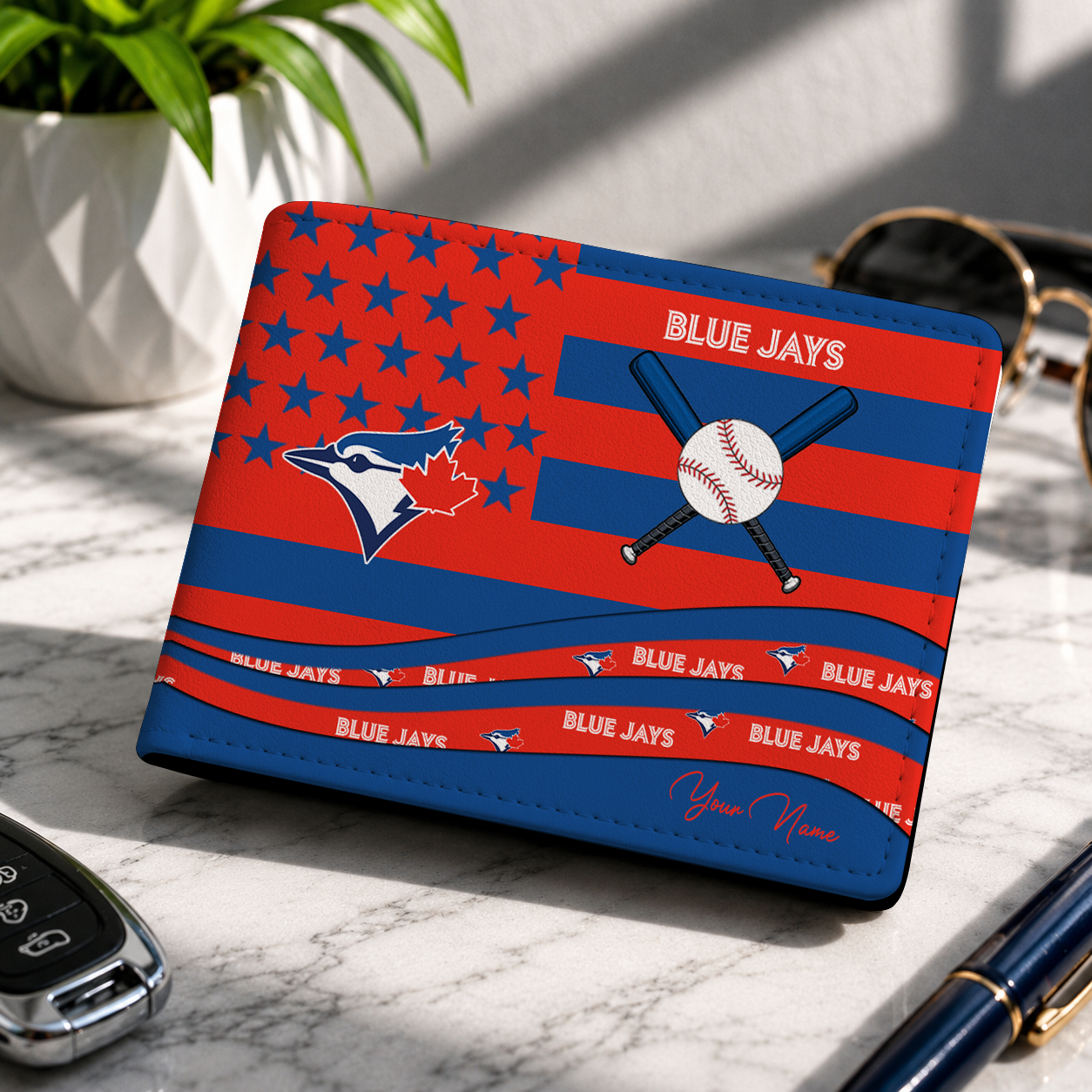 LIMITED EDITION - NEW CUSTOMIZED MLB12 TBJ TORONTO BLUE JAYS LEATHER WALLET