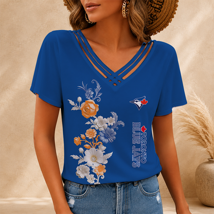[FLASH SALE] NEW CUSTOMIZED MLB12 TBJ TORONTO BLUE JAYS V-NECK SHIRT