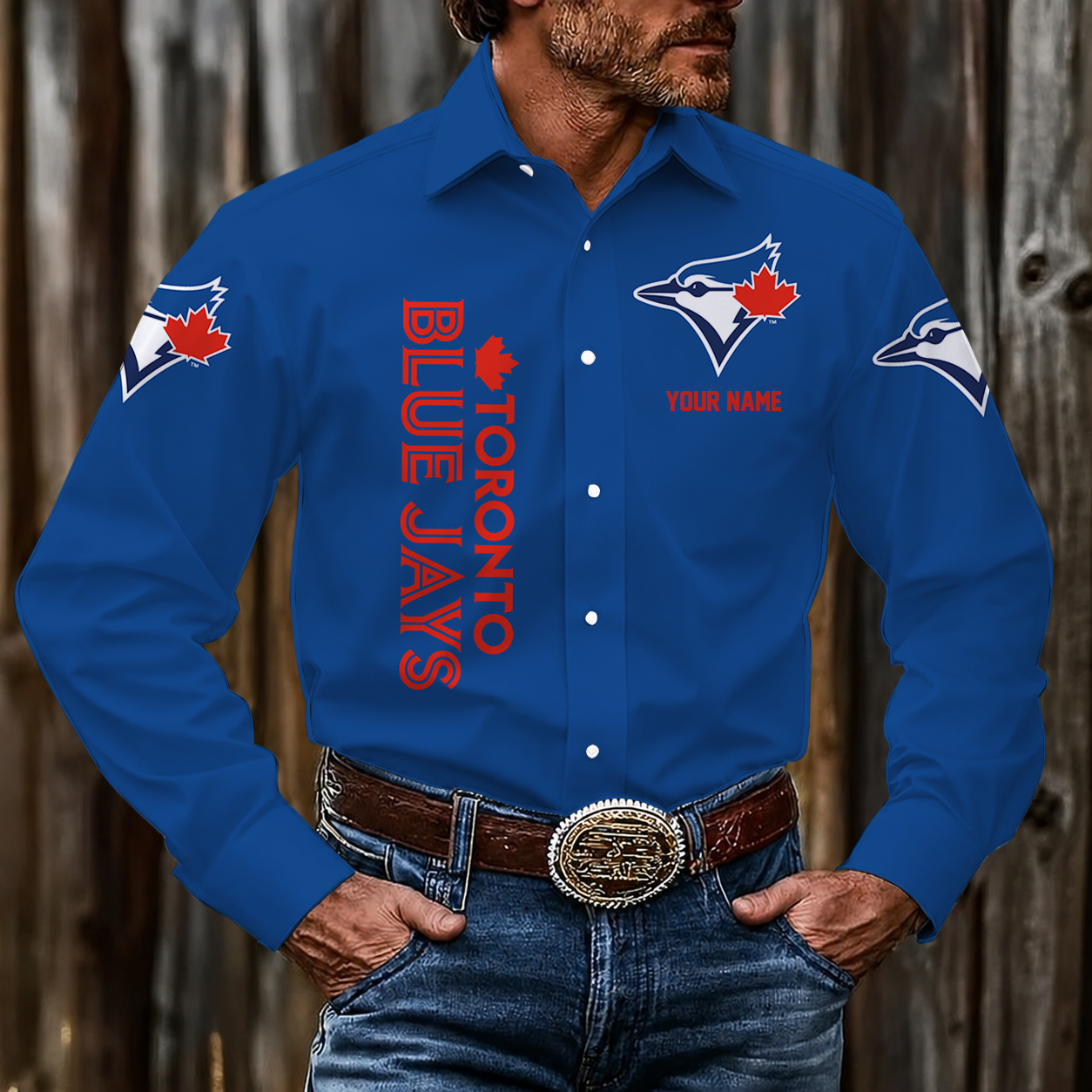 LIMITED EDITION - NEW CUSTOMIZED MLB12 TBJ TORONTO BLUE JAYS MEN'S LONG SLEEVE BUTTON-UP SHIRT