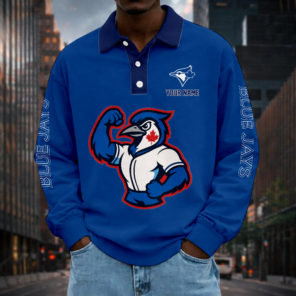 LIMITED EDITION - NEW CUSTOMIZED MLB12 TBJ TORONTO BLUE JAYS MEN LONG SLEEVE POLO