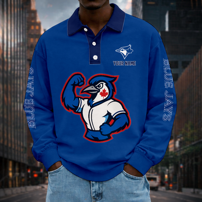 LIMITED EDITION - NEW CUSTOMIZED MLB12 TBJ TORONTO BLUE JAYS MEN LONG SLEEVE POLO