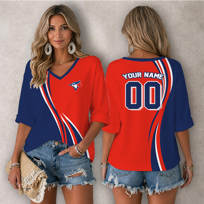 LIMITED EDITION - NEW CUSTOMIZED MLB12 TBJ TORONTO BLUE JAYS WOMEN'S HEART V-NECK LONG SLEEVE SHIRT