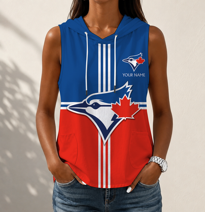 LIMITED EDITION - NEW CUSTOMIZED MLB12 TBJ TORONTO BLUE JAYS WOMEN'S SLEEVELESS HOODED POCKET TANK TOP