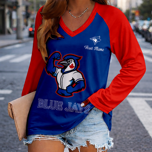 LIMITED EDITION - NEW CUSTOMIZED MLB12 TBJ TORONTO BLUE JAYS WOMEN'S V-NECK LONG SLEEVED SHIRT