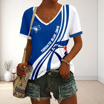 LIMITED EDITION - NEW CUSTOMIZED MLB12 TBJ TORONTO BLUE JAYS V-NECK FEMALE SHIRT