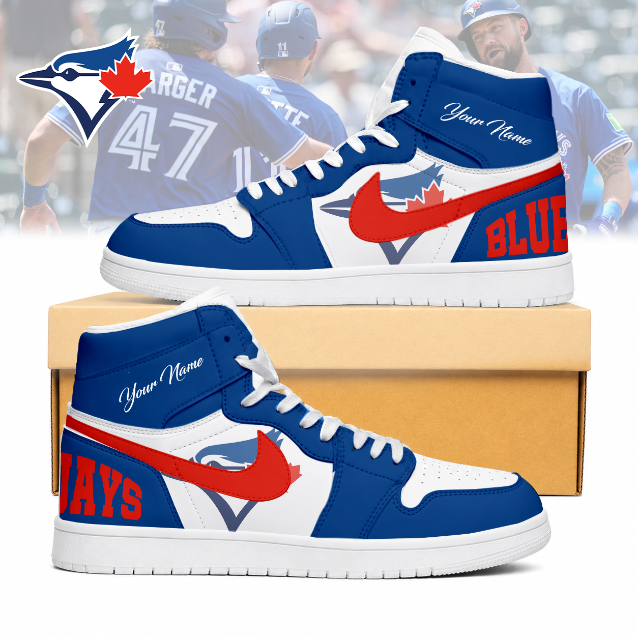 LIMITED EDITION - NEW CUSTOMIZED MLB12 TBJ TORONTO BLUE JAYS AIR JORDAN SNEAKERS