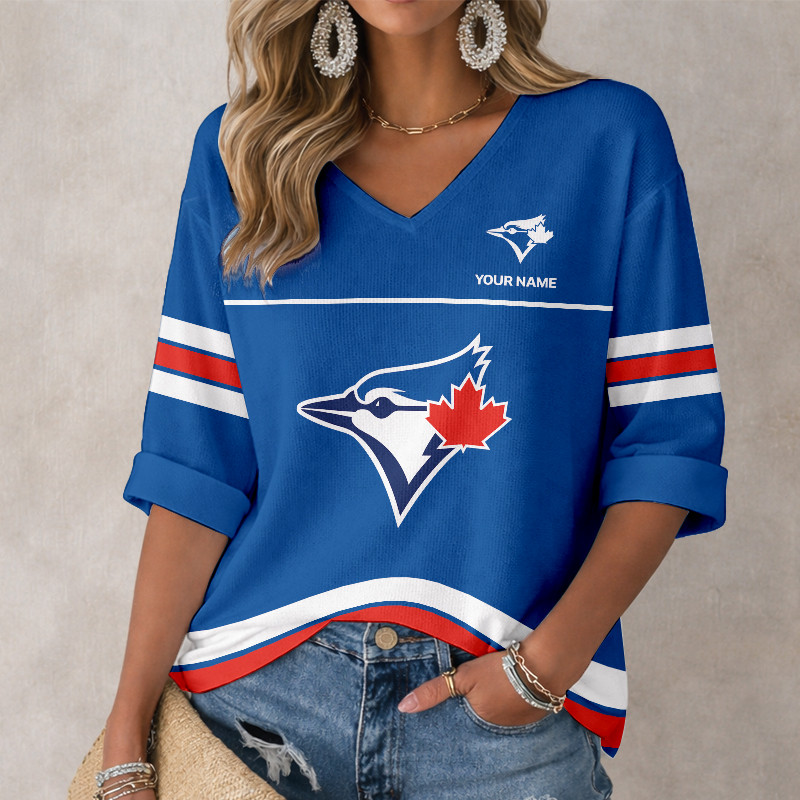 LIMITED EDITION - NEW CUSTOMIZED MLB12 TBJ TORONTO BLUE JAYS WOMEN'S HEART V-NECK LONG SLEEVE SHIRT