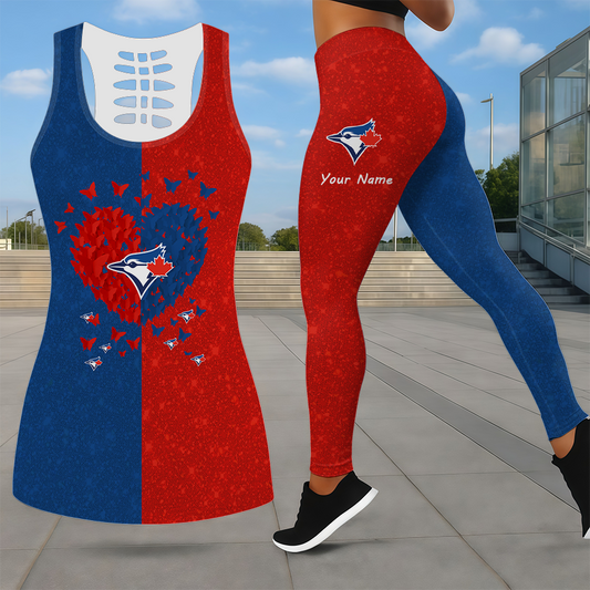 LIMITED EDITION - NEW CUSTOMIZED MLB12 TBJ TORONTO BLUE JAYS LEGGINGS & HOLLOW TANK TOP SET