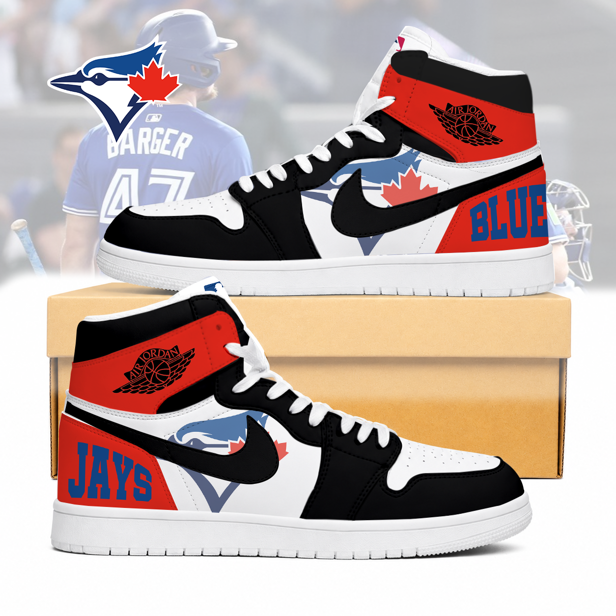 LIMITED EDITION - NEW CUSTOMIZED MLB12 TBJ TORONTO BLUE JAYS AIR JORDAN SNEAKERS