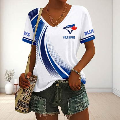 LIMITED EDITION - NEW CUSTOMIZED MLB12 TBJ TORONTO BLUE JAYS V-NECK FEMALE SHIRT